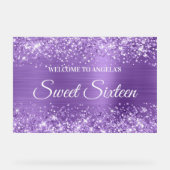 Glittery Licht Paarse Folie Sweet Sixteen Welkom Acryl Bord (Voorkant)