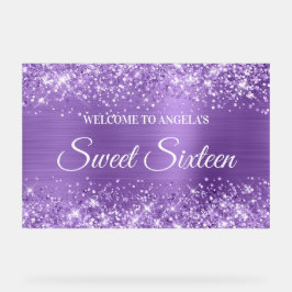 Glittery Licht Paarse Folie Sweet Sixteen Welkom Acryl Bord