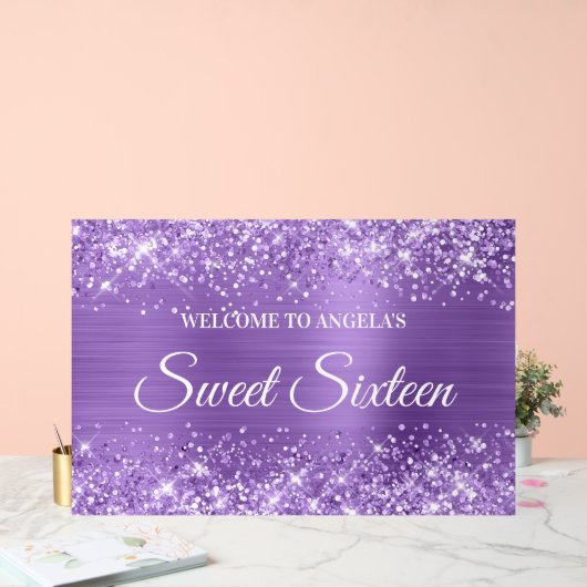 Glittery Licht Paarse Folie Sweet Sixteen Welkom Acryl Bord (Huwelijk)