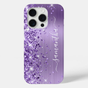 Glittery Licht Paarse Glam Girly Signature iPhone 15 Pro Case