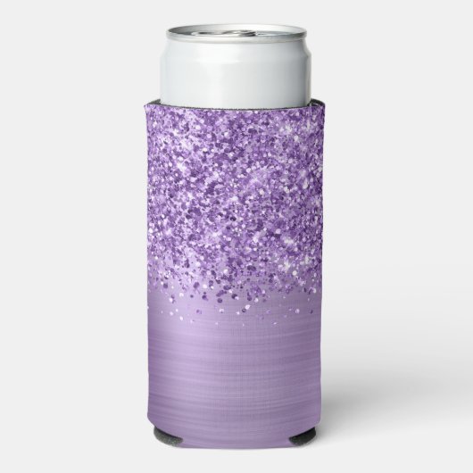 Glittery Licht Paarse Glam Script Naam Seltzer Blikjeskoeler (Seltzer Achterkant)