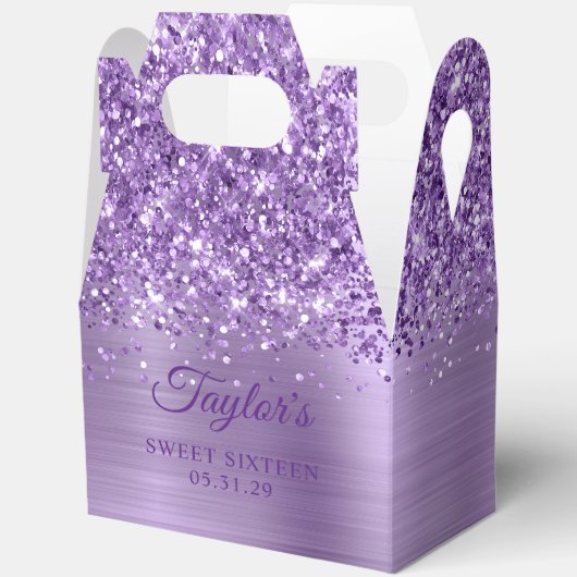 Glittery Licht Paarse Glam Sweet Sixteen Bedankdoosjes (Open)