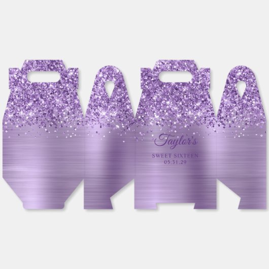 Glittery Licht Paarse Glam Sweet Sixteen Bedankdoosjes (Ongevouwen)