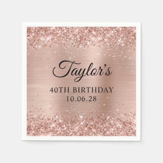 Glittery Licht Roos Goudfolie 40e Verjaardag Servet (Voorkant)