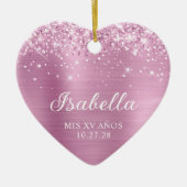 Glittery Licht Roos Roze Folie Mis XV Anos Foto Keramisch Ornament (Voorkant)