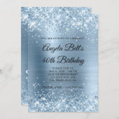 Glittery Lichtblauw Folie Monogram 40e Verjaardag Kaart (Voorkant / Achterkant)