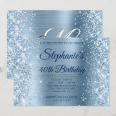 Glittery Lichtblauw Folie Monogram 40e Verjaardag Kaart (Voorkant / Achterkant)