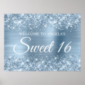 Glittery Lichtblauw Folie Sweet 16 Welkom Poster (Voorkant)