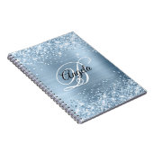 Glittery lichtblauw metallic Fancy monogram Notitieboek (Rechterzijde)