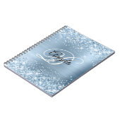 Glittery lichtblauw metallic Fancy monogram Notitieboek (Linkerzijde)