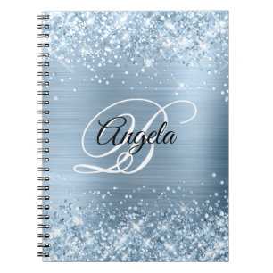 Glittery lichtblauw metallic Fancy monogram Notitieboek