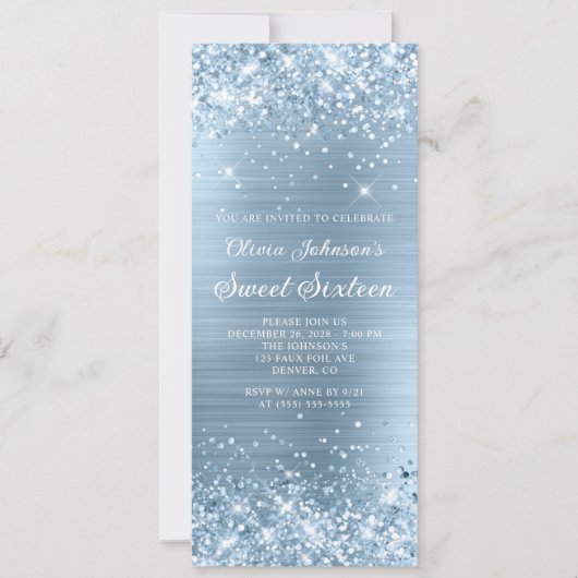 Glittery Lichtblauw Metallic Look Sweet 16 Kaart (Voorkant)