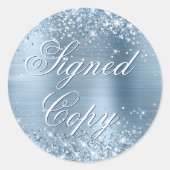 Glittery lichtblauwe Folie Fancy gesigneerd exempl Ronde Sticker (Voorkant)