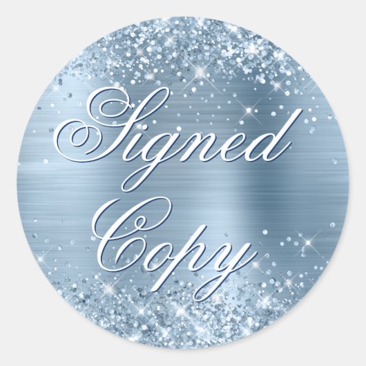 Glittery lichtblauwe Folie Fancy gesigneerd exempl Ronde Sticker (Voorkant)