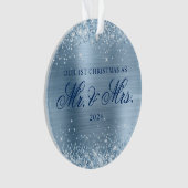 Glittery lichtblauwe Folie onze 1e kerstfoto Ornament (voorkant)