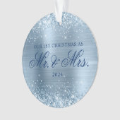 Glittery lichtblauwe Folie onze 1e kerstfoto Ornament (voorkant)