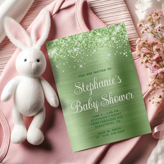 Glittery lichtgroen Baby shower Kaart