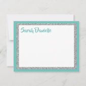 Glittery Light Blauwgroen en Silver Hartelijk dank Bedankkaart (Voorkant)