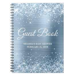 Glittery Light Blue Baby shower Guestbook Notitieboek