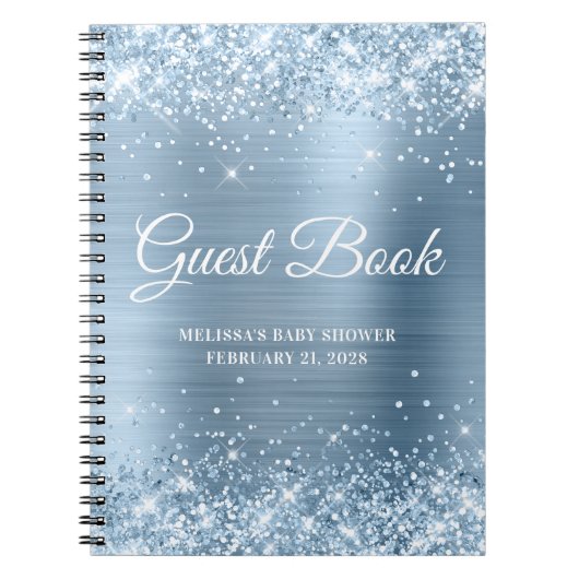 Glittery Light Blue Baby shower Guestbook Notitieboek (Voorkant)