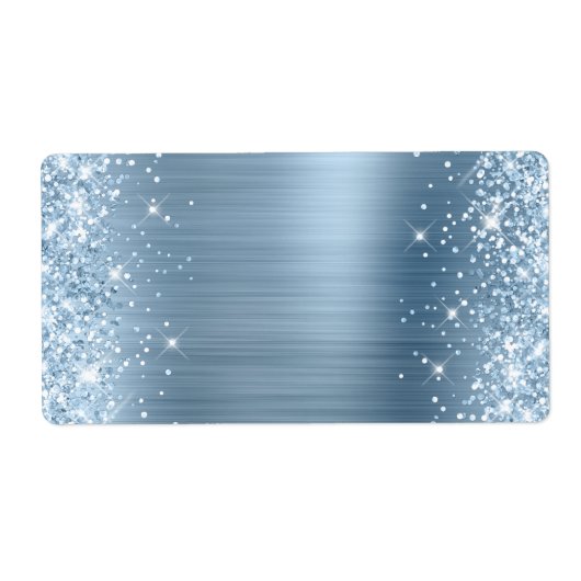 Glittery Light Blue Faux Folie Etiket (Voorkant)