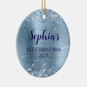 Glittery Light Blue Foil 1st Christmas Photo Keramisch Ornament (Rechts)