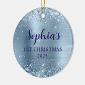 Glittery Light Blue Foil 1st Christmas Photo Keramisch Ornament (Links)