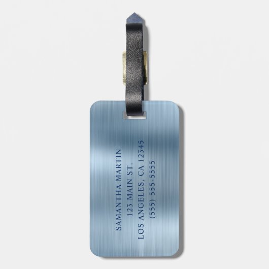 Glittery Light Blue Folie Fancy Monogram Bagagelabel (Achterkant verticaal)