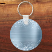 Glittery Light Blue Folie Fancy Monogram Sleutelhanger (Achterkant)