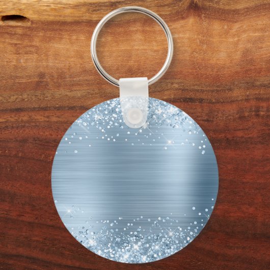Glittery Light Blue Folie Fancy Monogram Sleutelhanger (Achterkant)