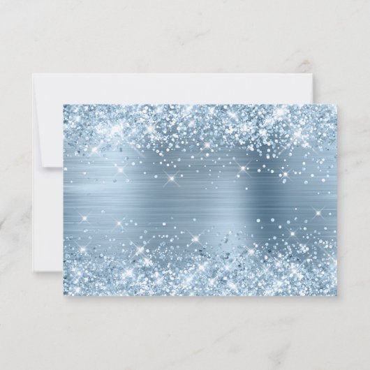 Glittery Light Blue Folie Kindly Reply Wedding RSVP Kaartje (Achterkant)