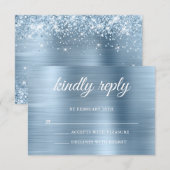 Glittery Light Blue Folie Kindly Reply Wedding RSVP Kaartje (Voorkant / Achterkant)
