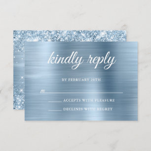 Glittery Light Blue Folie Kindly Reply Wedding RSVP Kaartje