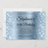 Glittery Light Blue Folie Monogram 50th Birthday Kaart (Voorkant)