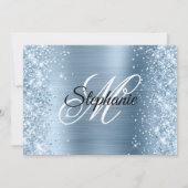 Glittery Light Blue Folie Monogram 50th Birthday Kaart (Achterkant)