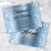 Glittery Light Blue Folie Monogram 50th Birthday
