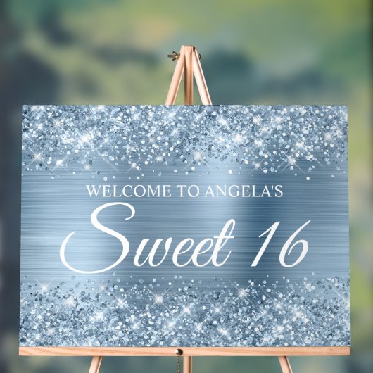 Glittery Light Blue Folie Sweet 16 Acryl Bord (Neutraal)
