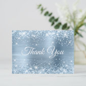 Glittery Light Blue Folie Sweet 16 Bedankkaart (Staand voorkant)