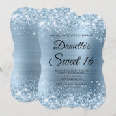 Glittery Light Blue Folie Sweet 16 Kaart (Voorkant / Achterkant)