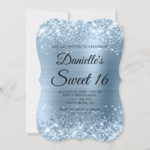 Glittery Light Blue Folie Sweet 16 Kaart