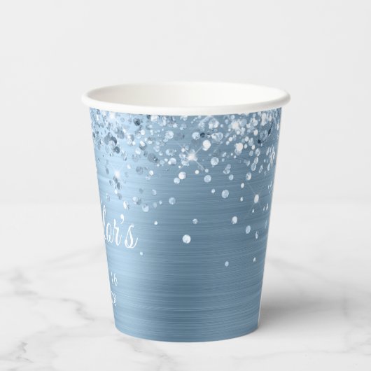 Glittery Light Blue Folie Sweet 16 Papieren Bekers (Achterkant)