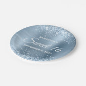 Glittery Light Blue Folie Sweet 16 Papieren Bordje (Gekanteld)