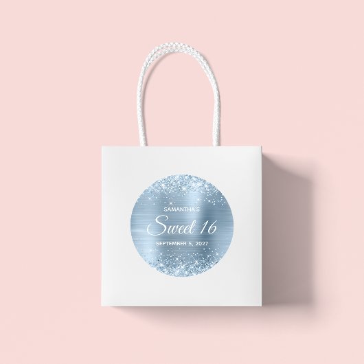 Glittery Light Blue Folie Sweet 16 Ronde Sticker