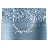Glittery Light Blue Glam Name Groot Cadeauzakje (Voorkant)