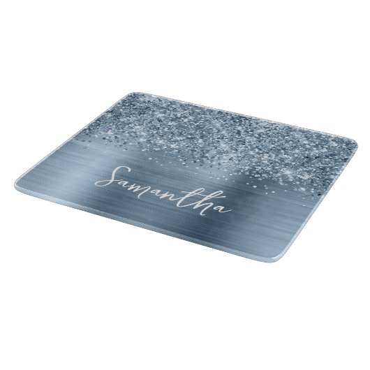 Glittery Light Blue Glam Name Snijplank (Hoek)