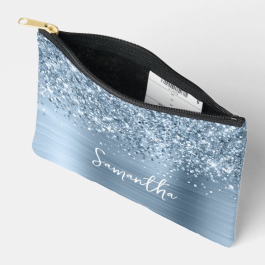 Glittery Light Blue Glam Script Name Etui (Open)