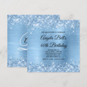 Glittery Light Blue Shimmer Folie Fancy Monogram Kaart (Voorkant / Achterkant)