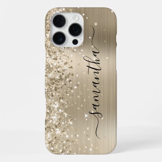 Glittery Light Gold Metallic Girly Signature iPhone Hoesje (Achterkant)