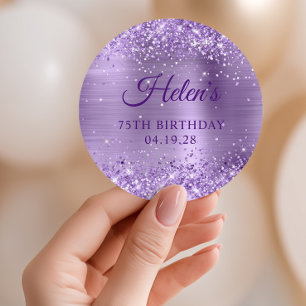 Glittery Light Paarse Folie 75e verjaardag Ronde Sticker
