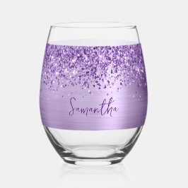 Glittery Light Purple Glam Name Wijnglas Zonder Voet